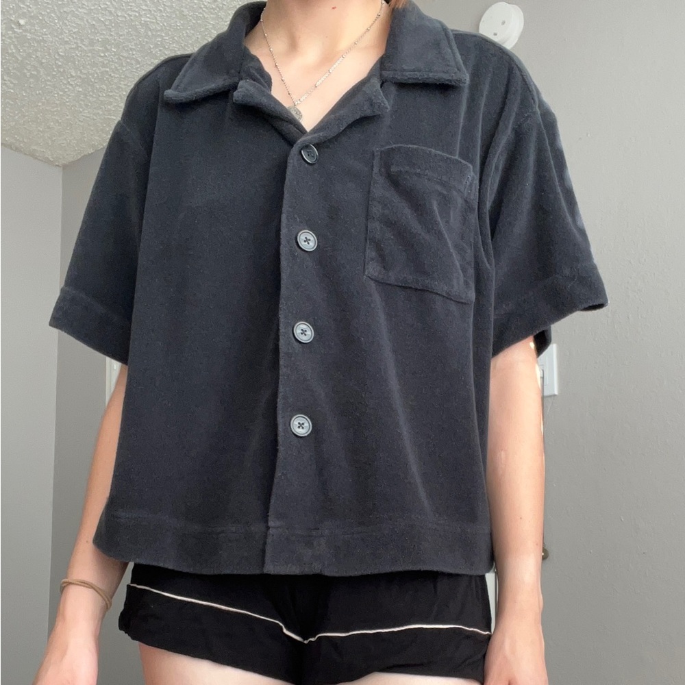 Fabletics terry cloth button up PJ/loungewear top